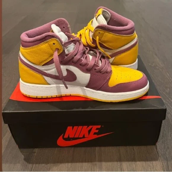 Air Jordan Nike Kids' Purple and Yellow Sneakers - Picture 1 of 4